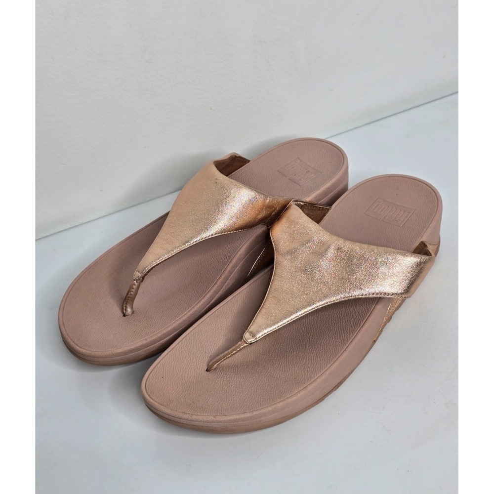 Fit Flop Lulu Leather Womens 11 Rose Gold Metallic Thong Toe-Post Sandals